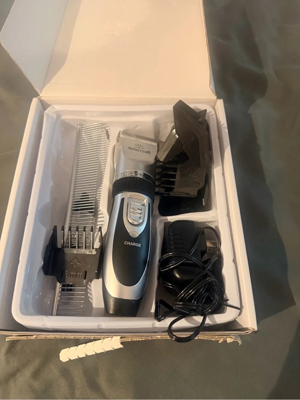 Black and Silver Rechargeable Dog Grooming Clipper Kit opened but never used